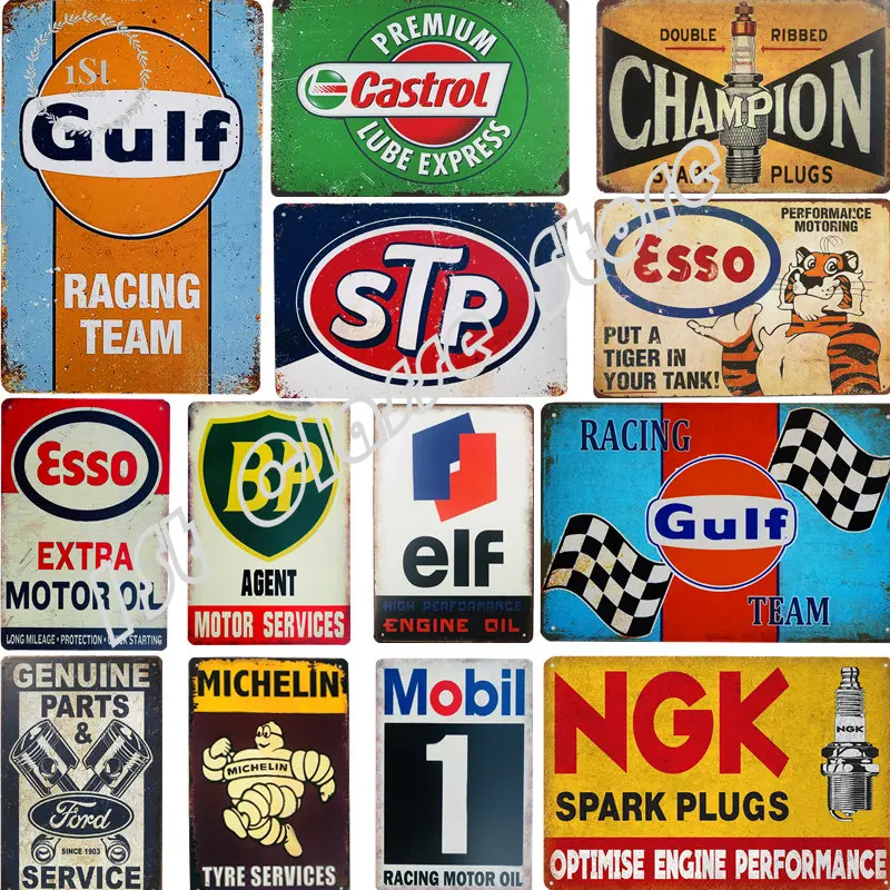 Targhe In Latta Vintage In Metallo Classic Motor Oil Esso Poster Targa Decorativa A Gas Per Bar Pub Garage Wall Decor