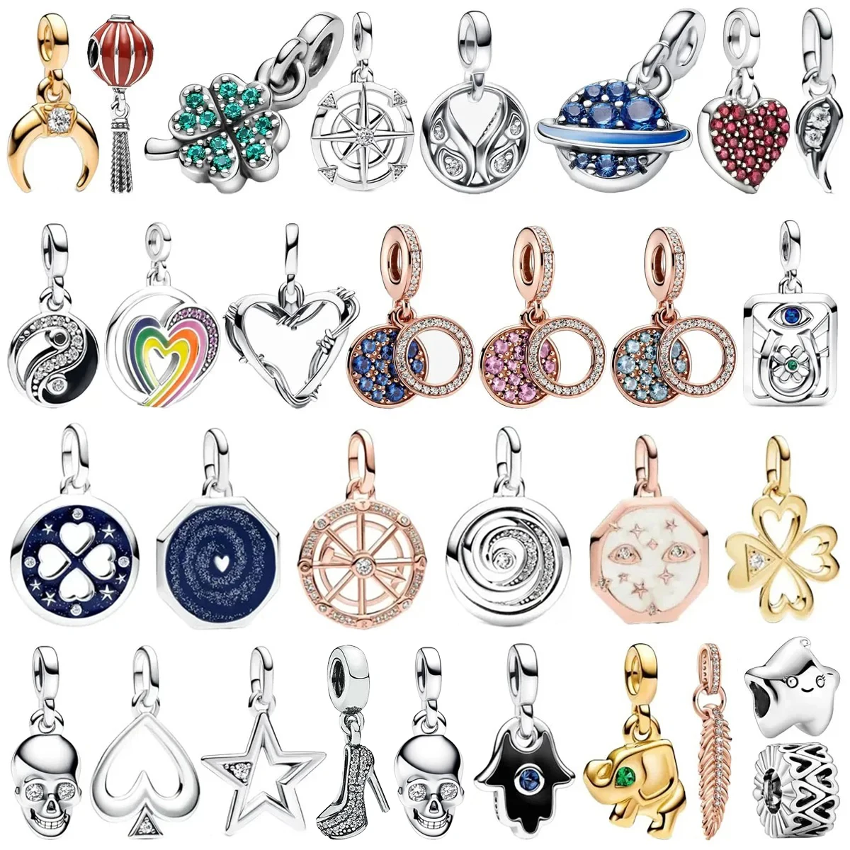 

Original 925 silver plated eye flower sun fire star animal wing heart bead pendant for Pandora DIY bracelet ladies jewelry gift