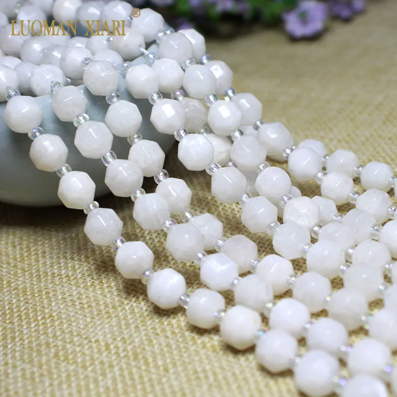 

LUOMAN XIARI натуральный белый лунный камень, бусины из камня в форме бриллианта для изготовления ювелирных изделий своими руками, браслет, ожерелье, материал 38 см
