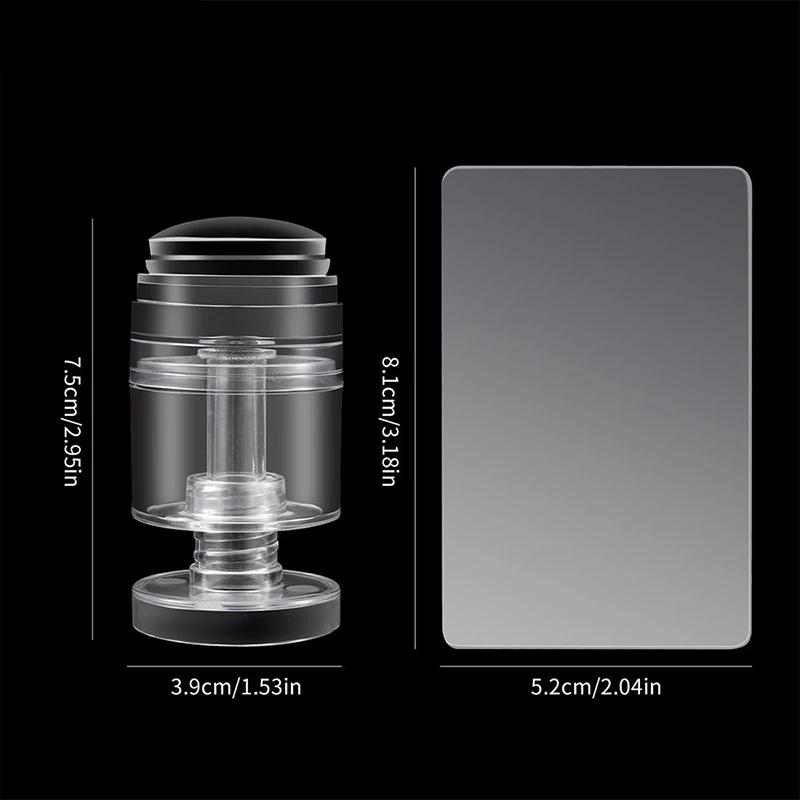 회전 가능한 투명 네일 아트 스탬프, 다양한 패턴 크기 실리콘 손가락 끝 프린팅 프렌치 네일 씰 스탬퍼 (스크래퍼 포함)