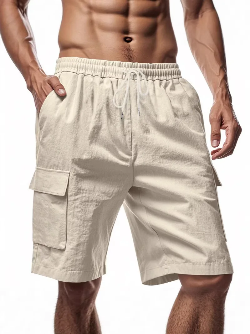 2026 Neue Herren Baumwoll-Leinen-Shorts, Sommerliche Atmungsaktive Einfarbige Leinenhose, Fitness Streetwear S-3XL