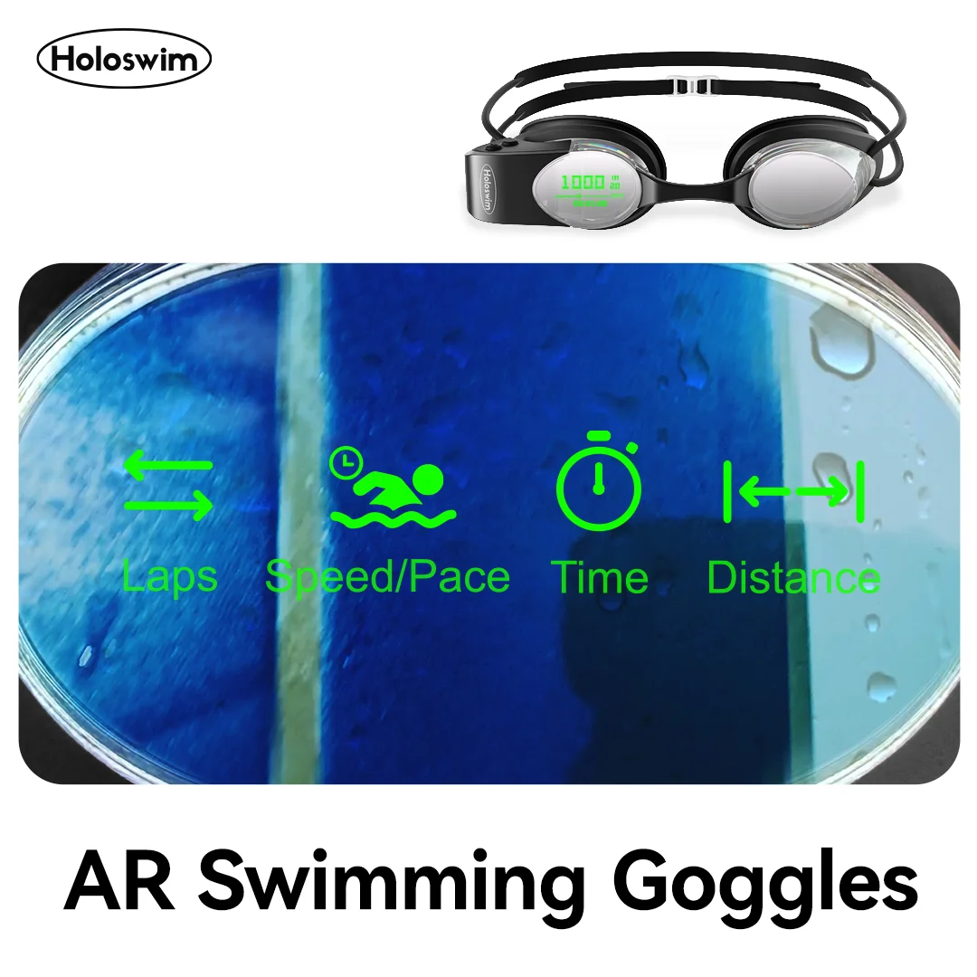 نظارات السباحة الذكية HOLOSWIM AR 2S، تتبع مؤشرات السباحة، عرض البيانات في الوقت الفعلي، تحليل السباحة بالذكاء الاصطناعي، عدسات مضادة للضباب، نظارات ذكية