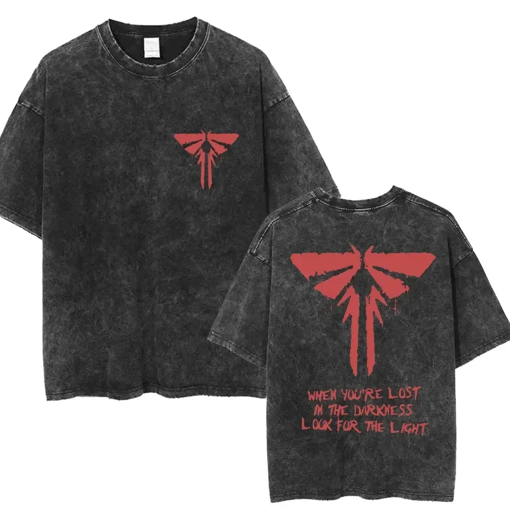 The Last of Us Summer Washed T-shirt Fashion Trend Punk Hip Hop Print Fashion T-shirt Men's Cotton T-shirt Men's Street Style 6