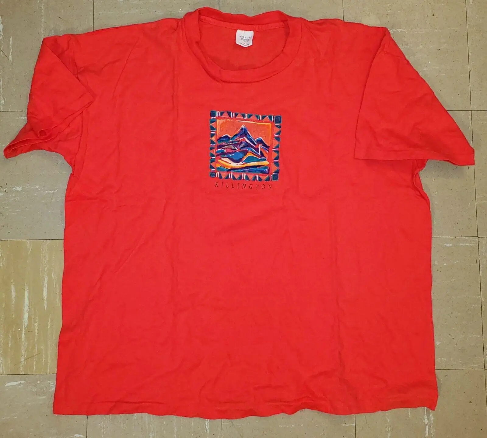 Maglietta Vintage Killington Ski Mountain Rossa Multicolore Made In Usa Sz Xl Maniche Lunghe O Corte
