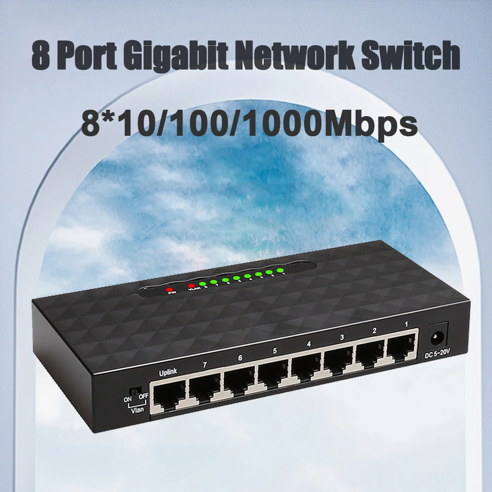 8 Port 10/100/1000Mbps Network Switch Gigabit Switcher High