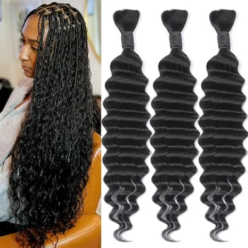 28 30 inch Deep Wave Boho Braids Bulk 55g/110g Human Hair Bulk Braiding Hair Extensions Brazilian Virgin Curly Hair for Braiding 1