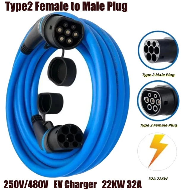 EV Charging Spiral Cable 32A 3 Phase 22KW for Electric Car Charger Station  Type 2 Female to Male Plug IEC 62196-2, 7M Charger - AliExpress