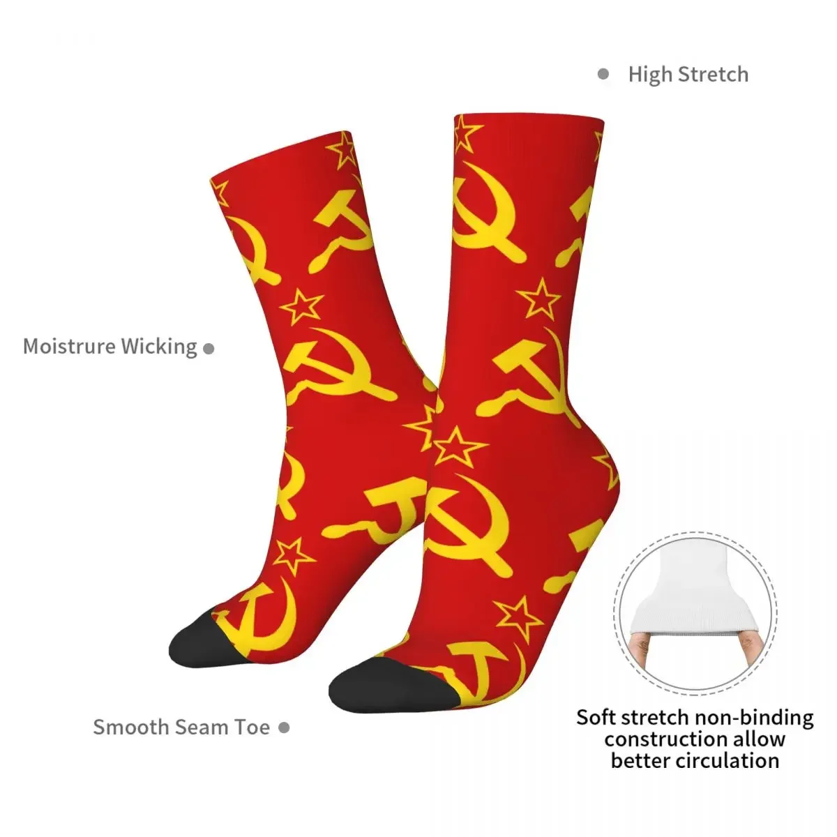 Vintage Soviet-Inspired Hammer & Sickle Flag Socks - Super Soft All-Season Stockings