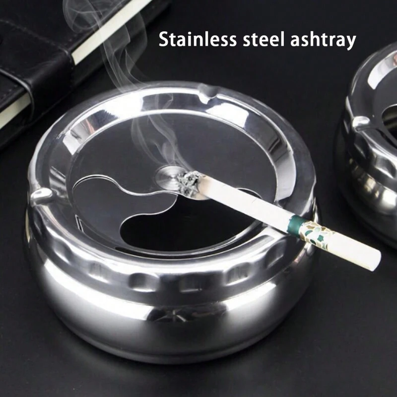 European stainless steel ashtray with cover home automatic extinguishing living room bedroom round smoke cup large anti-fall