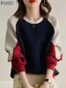 2024 ZANZEA Fashion Women Sweatshirt Autumn Long Sleeve Sweater Casual O Neck Patchwork Hoodies Tops Loose Pullover Streetwear 2