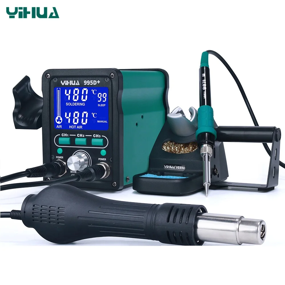 

YIHUA 995D+SMD Soldering Station With Pluggable Hot Air Gun Soldering iron BGA Rework Station Phone Repair Welding Station