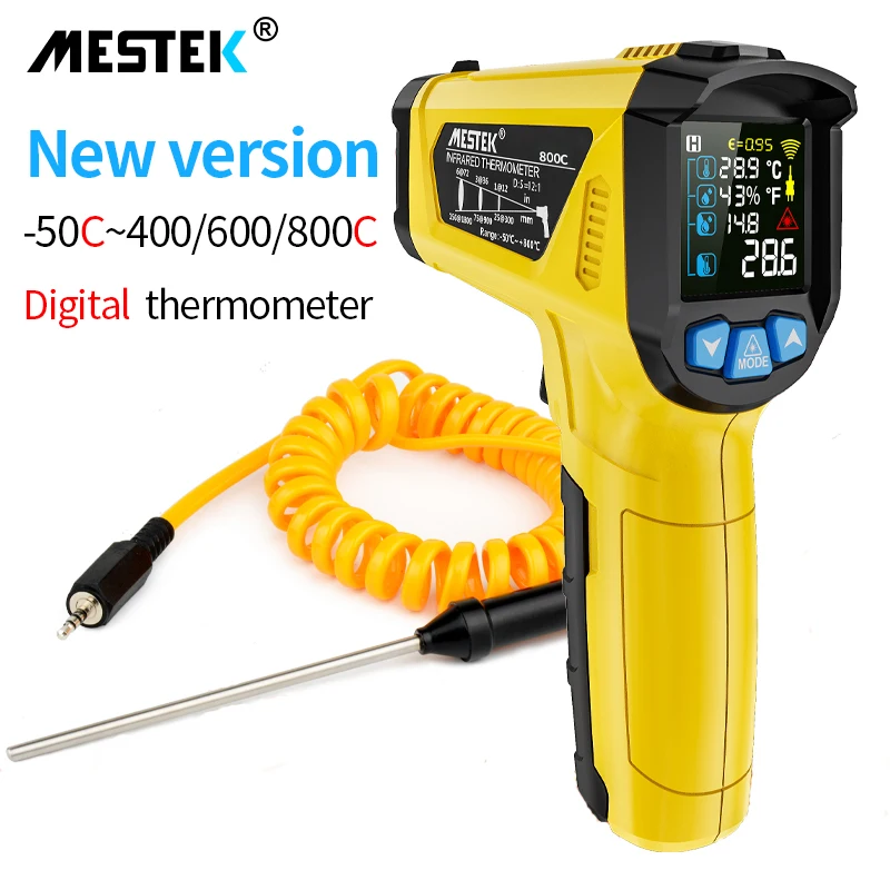 Infrared Thermometer Mestek Non-contact K-type -50~800&deg;C Forge Furnace IR Industrial Laser High Temperature