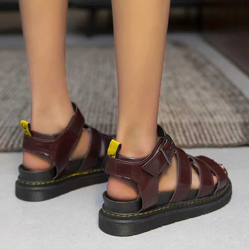 Spot Large Summer Thick Sole One Line Casual Roman Sandals Women's Cross Border Round Head Buckle Shoes