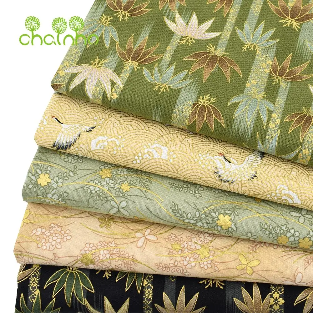 Chainho,Printed Plain Weave Cotton Fabric,DIY Quilting Sewing Material,Patchwork Cloth,Bronzing Floral Series,20x25cm,15CD43