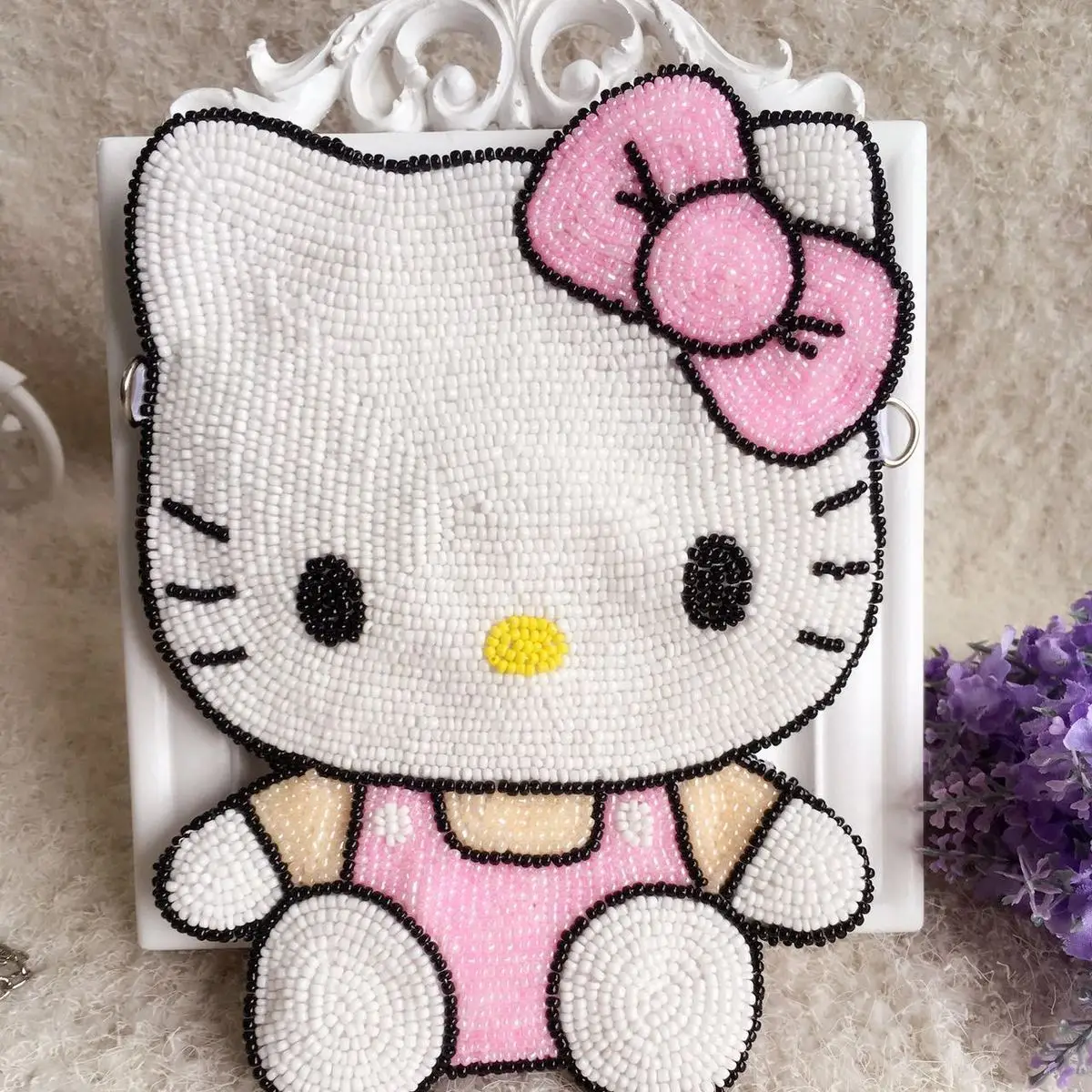 

Kawaii Hello Kitty DIY Phonebags Y2K Beads wallet Crossbody Chain Shoulder Bag Handmade Embroidery Mobile Female Gift for Girls