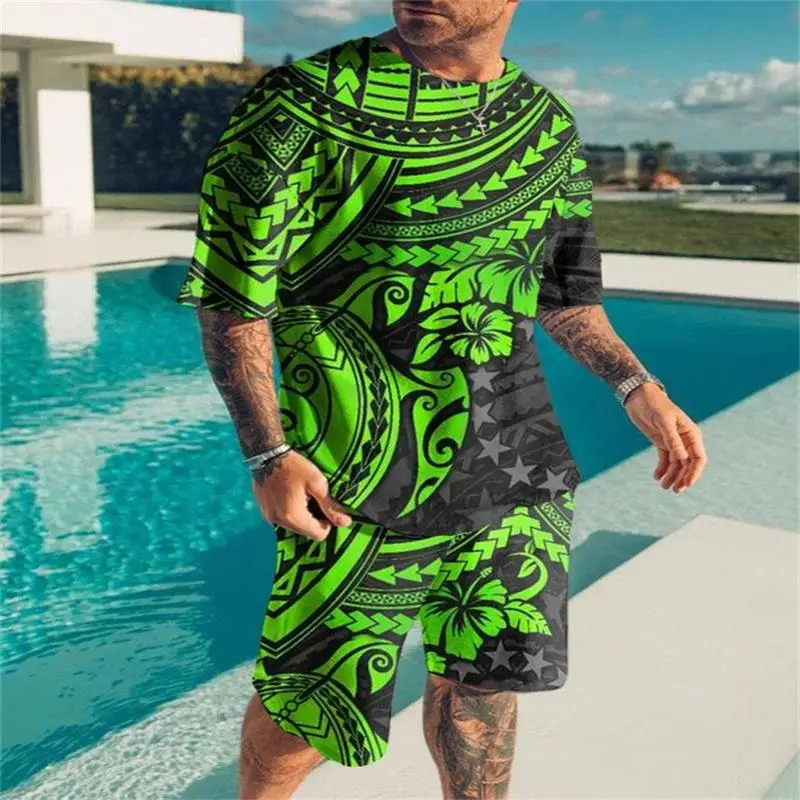 2022 Man T-Shirt Shorts Sports Suit Casual Trend Beach Style 3D Oversized Summer 2 Piece Outfit Sportswear Men's Tracksuit Set