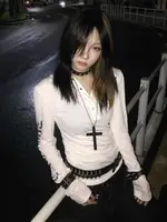Seeslim à capuche imprimé lettre graphique t-shirts femme vêtements jeune à manches longues 2000s vêtements Y2k t-shirts femme vêtements automne 2