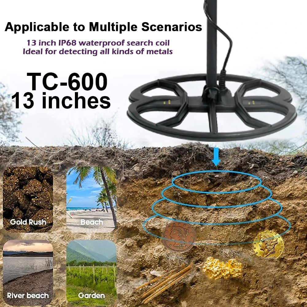 Tanxunzhe TC 600 금속 탐지기용 검색 코일, 13 인치 19.2kHz 주파수, IP68 방수 검색 코일, 금속 ...