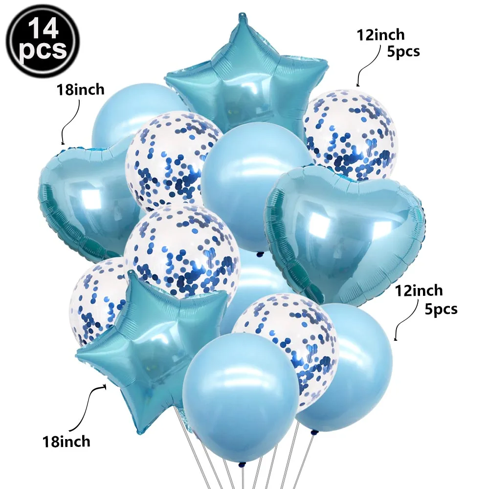 Light Blue Party Supplies Set: Disposable Plates, Cups, Tablecloth, Balloons & Foil Curtain for Baby Shower or Boy's Birthday Decor