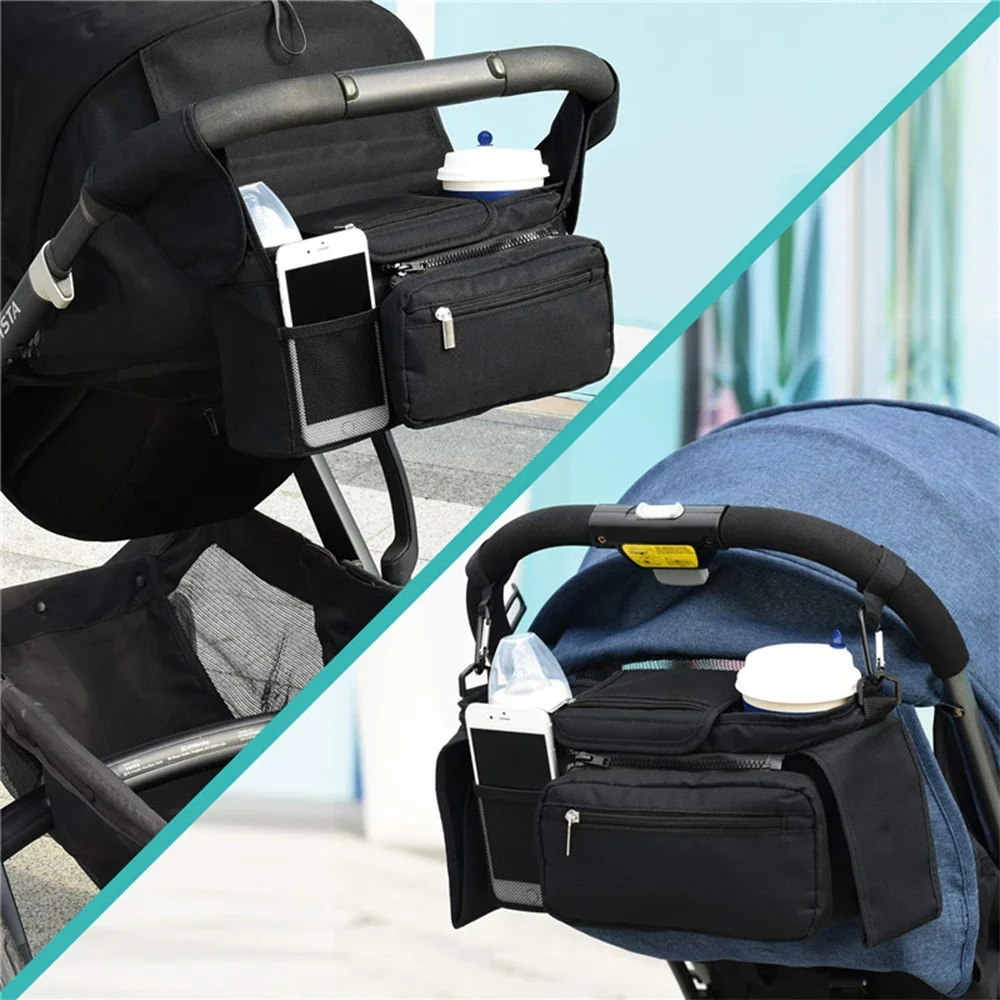 Universal Baby Stroller Organizer, with Insulated Cup Holder Detachable Phone Bag & Shoulder Strap, Fits and Pet Stroller 3