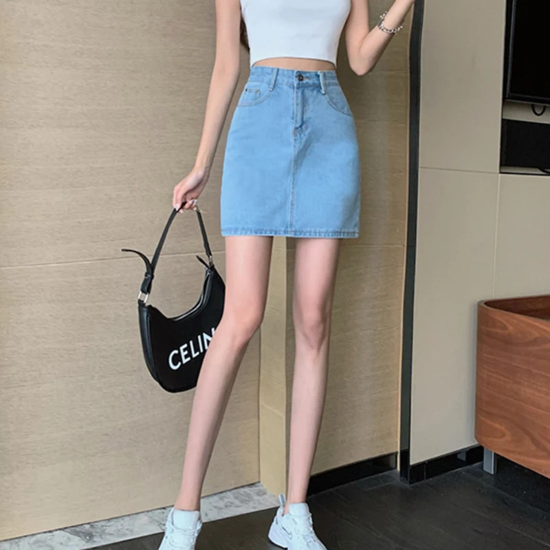 JMPRS High Waist Women Denim Skirt Summer A Line Girls Korean Mini Skirt Casual Black Slim Pocket Solid Simple Jeans Skirt plaid skirt