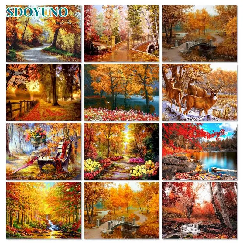 

SDOYUNO Frame DIY Painting By Numbers Autumn Scenery HandPainted Oil Picture Paint Artwork On Canvas Home Decoration Unique Gift