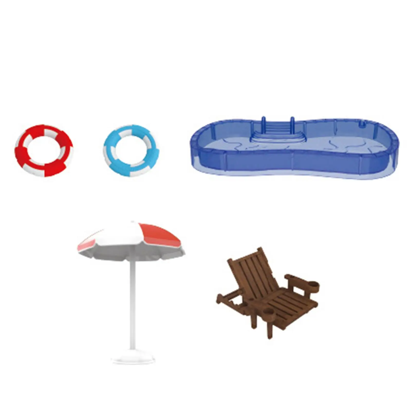 

Dollhouse Swimming Pool Set Pretend Play Toy including Swimming Pool, Parasol, Chair, and Floats Accessory Simulation Furniture