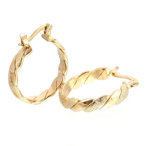 14k Gold Filling Hoop Earrings for Women Trendy Metal Round Braided Twist-shaped Frosted Earrings Wedding Jewelry