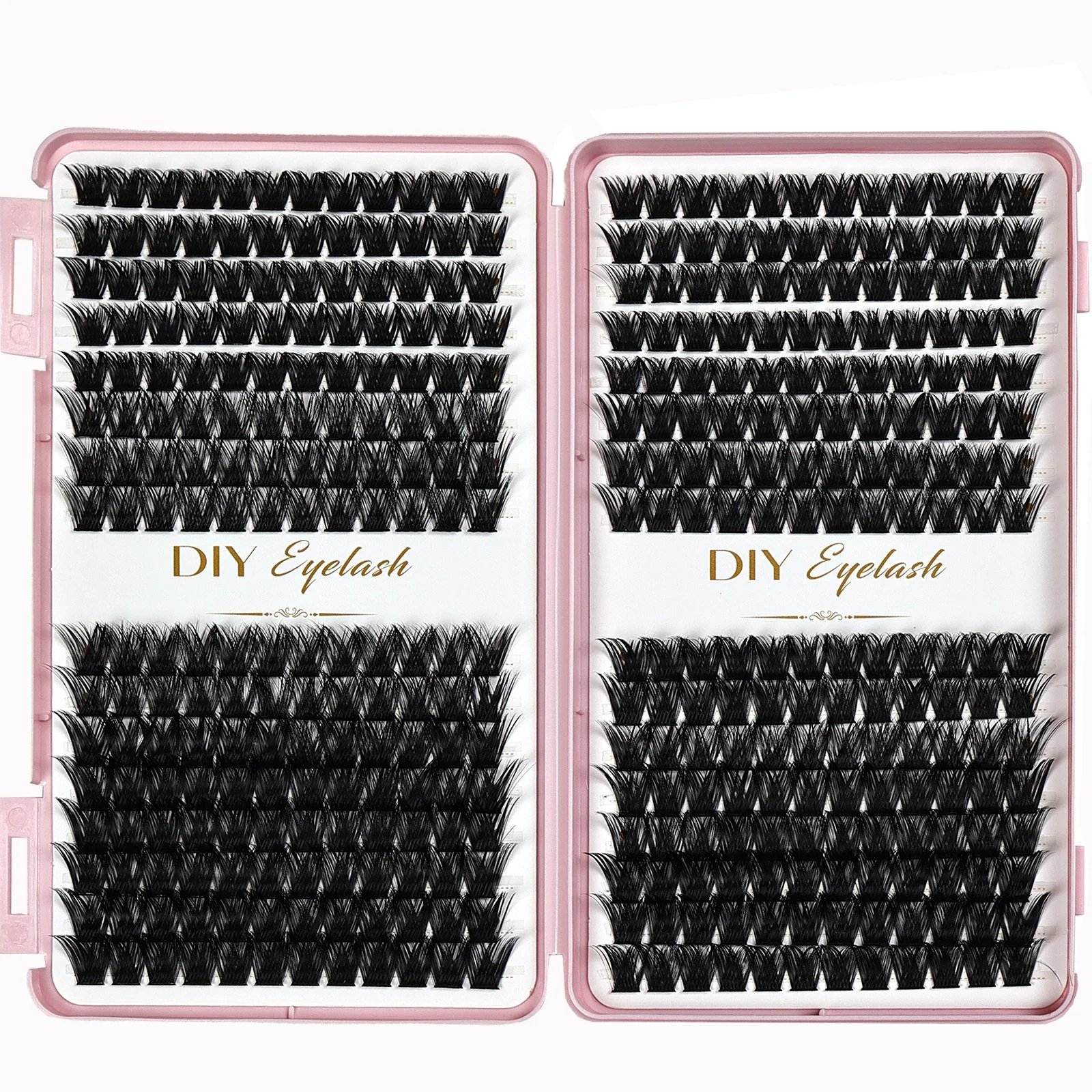 개별 속눈썹 10-14mm 384pcs 클러스터 속눈썹 자연 모양 혼합 트레이 DIY 속눈썹 확장 볼륨 클러스터 속눈썹