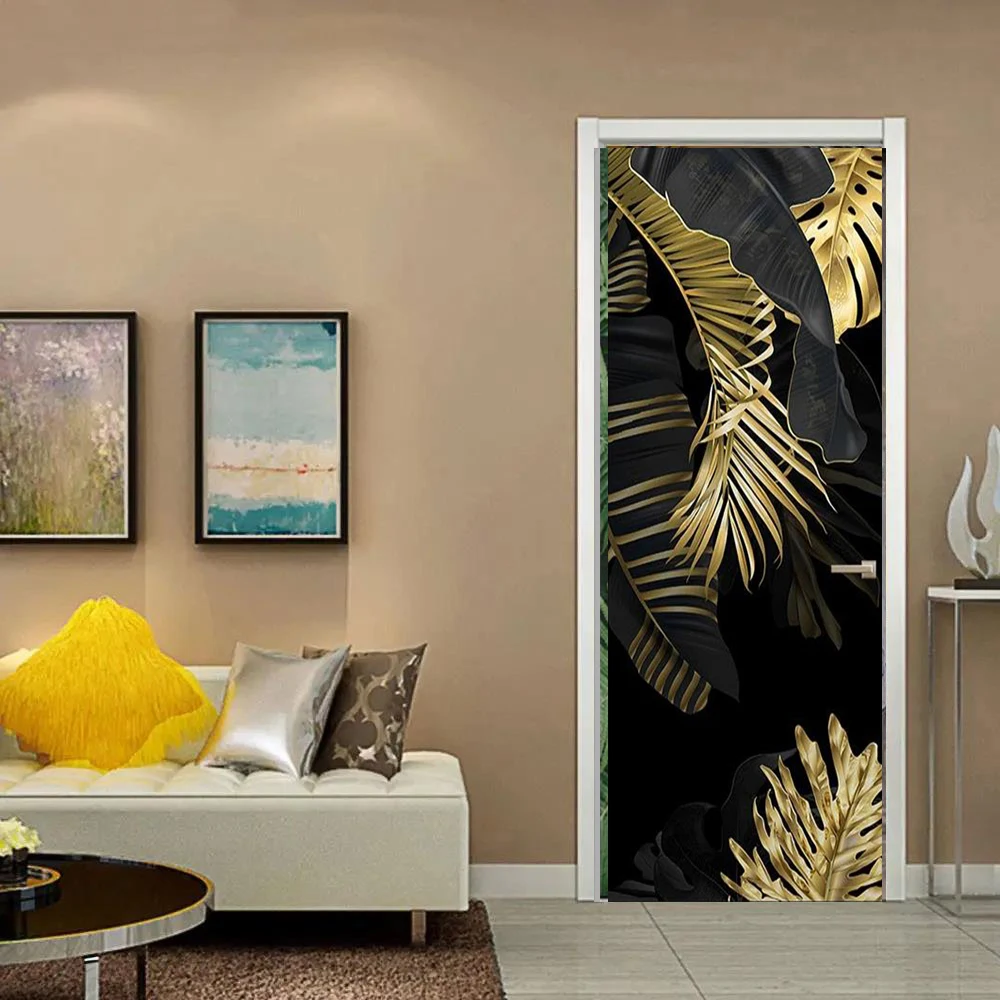 팜 식물 3D 문 벽지 스티커 비닐 만다라 구호 꽃 문 벽화 커버 거실 홈 장식