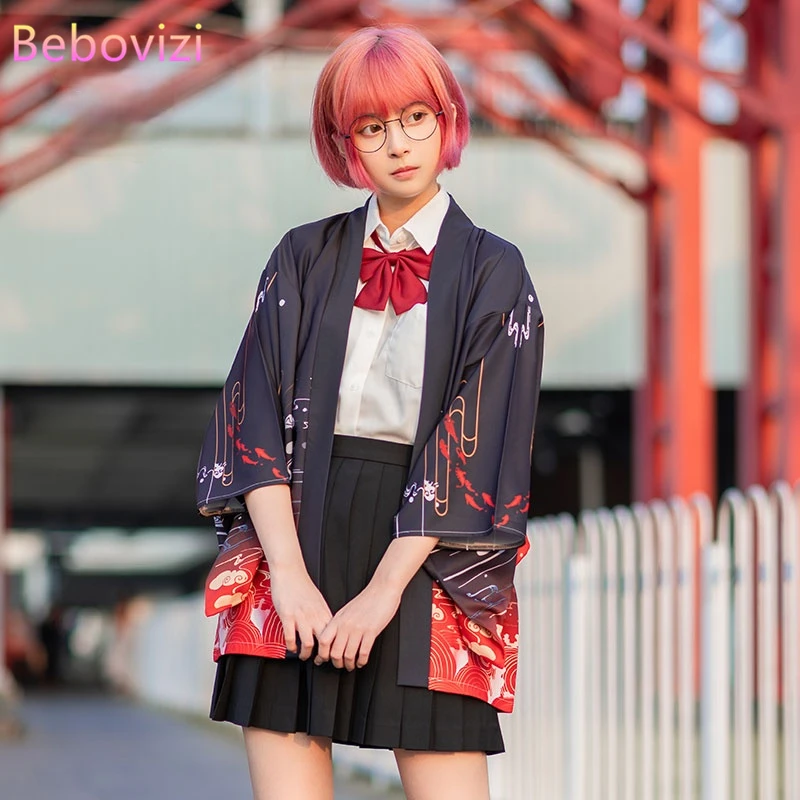 Summer Carp Printing Loose Japanese Streetwear Cardigan Women Men Harajuku Haori Kimono Cosplay Blouse Top Yukata
