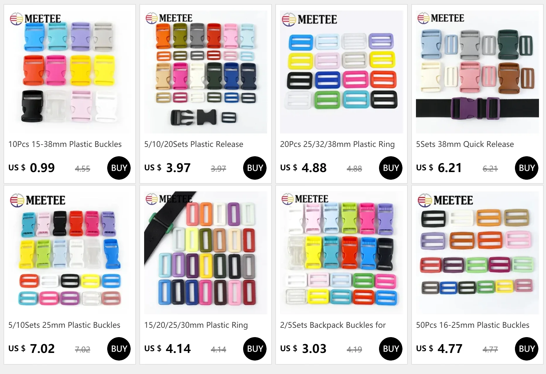 Description Picture 3 of item5/10/20Sets Plastic Release Closure Buckle For Strap Backpack Belt Ring Clasp Webbing Tri-Glide Slider Hooks Sewing Accessories