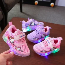 

Fashion Beautiful Lovely Girls Shoes LED Lighted Infant Tennis Soft Classic Breathable Toddlers Sneakers Glowing First Walkers