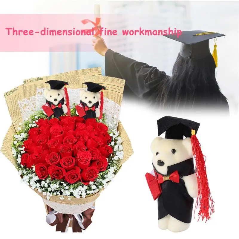 곰 인형 스탠딩 졸업식 곰 인형 꽃 꽃다발 장식, 12cm, 사랑스러운 곰 졸업생 선물 액세서리, 30 개