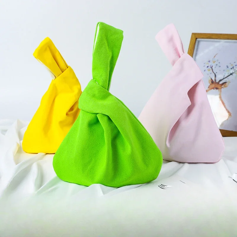 

Цветная холщовая японская сумка на запястье с узлом, однотонная маленькая квадратная сумка для хранения