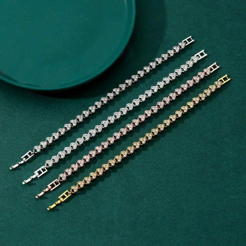 Fashionable Exquisite Delicated Crystal Heart Tennis Bracelet for Women Girls Charm Rhinestone Paved Handmade Bracelet Jewelry