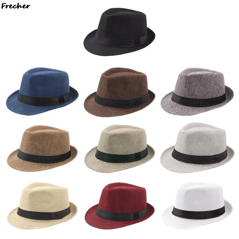 Men Summer Jazz Straw Panama Fedora Fashion Sun Hat England Style Cowboy Gentleman Chapeau Ribbon Brim