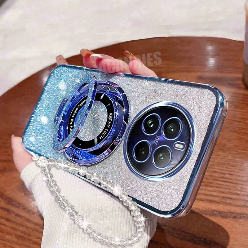 Glitter Plating Chain Case with Lanyard and Stand - Silicone Protective Cover