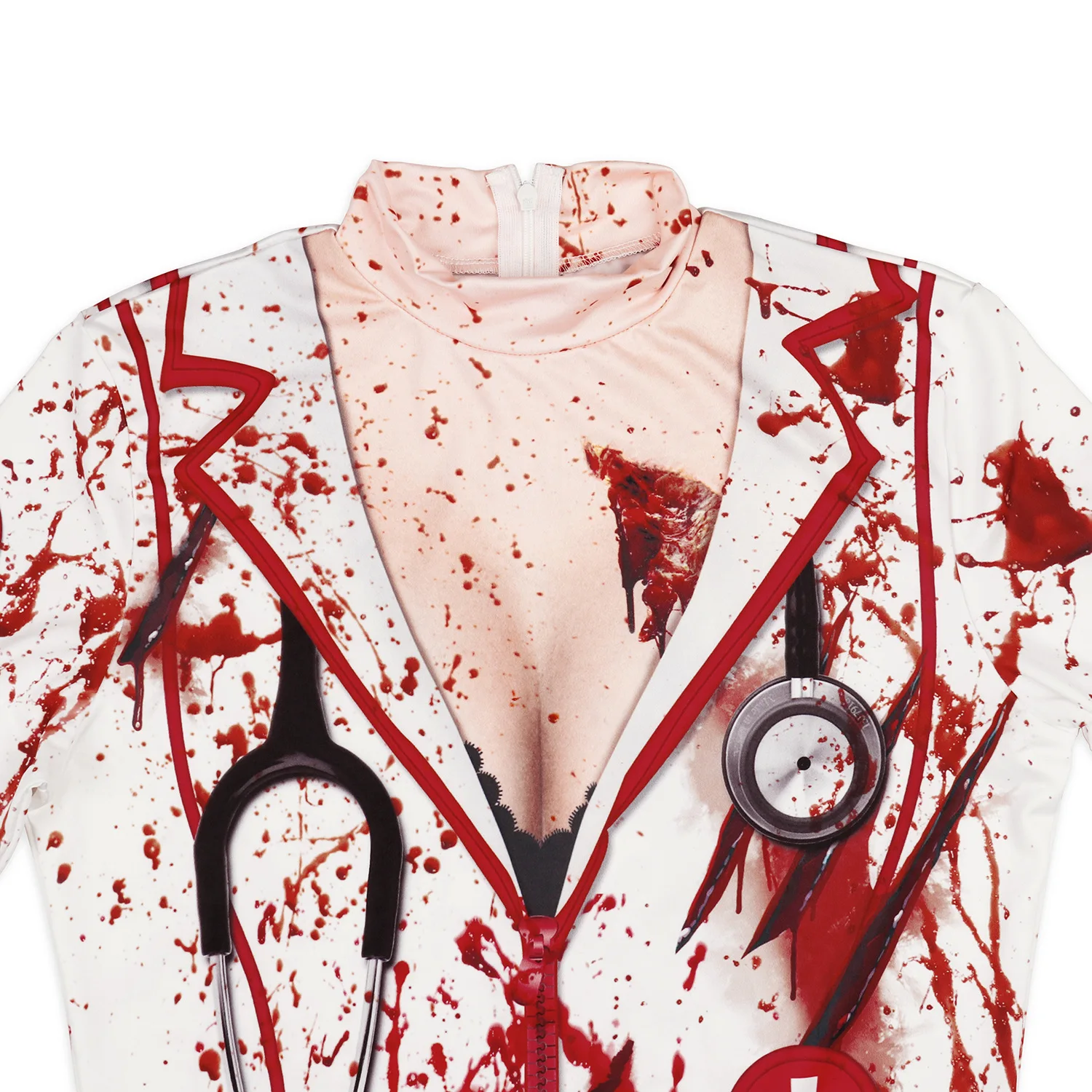 Halloween Horror Blood Nurse Uniform Cosplay Costumes Women Girls Dress Printing Stocking Skirt Party Carnival Masquerade Suit