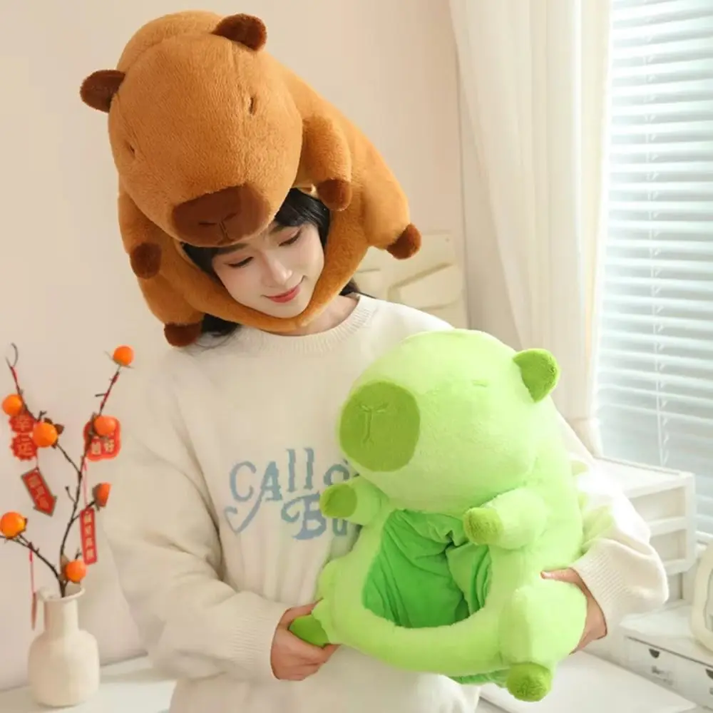 Stuffed Doll Capybara Plush Hair Cap Warm Thick Capybara Head Mask Collection Fluffy Plush Animal Rodent Hat Car Decor
