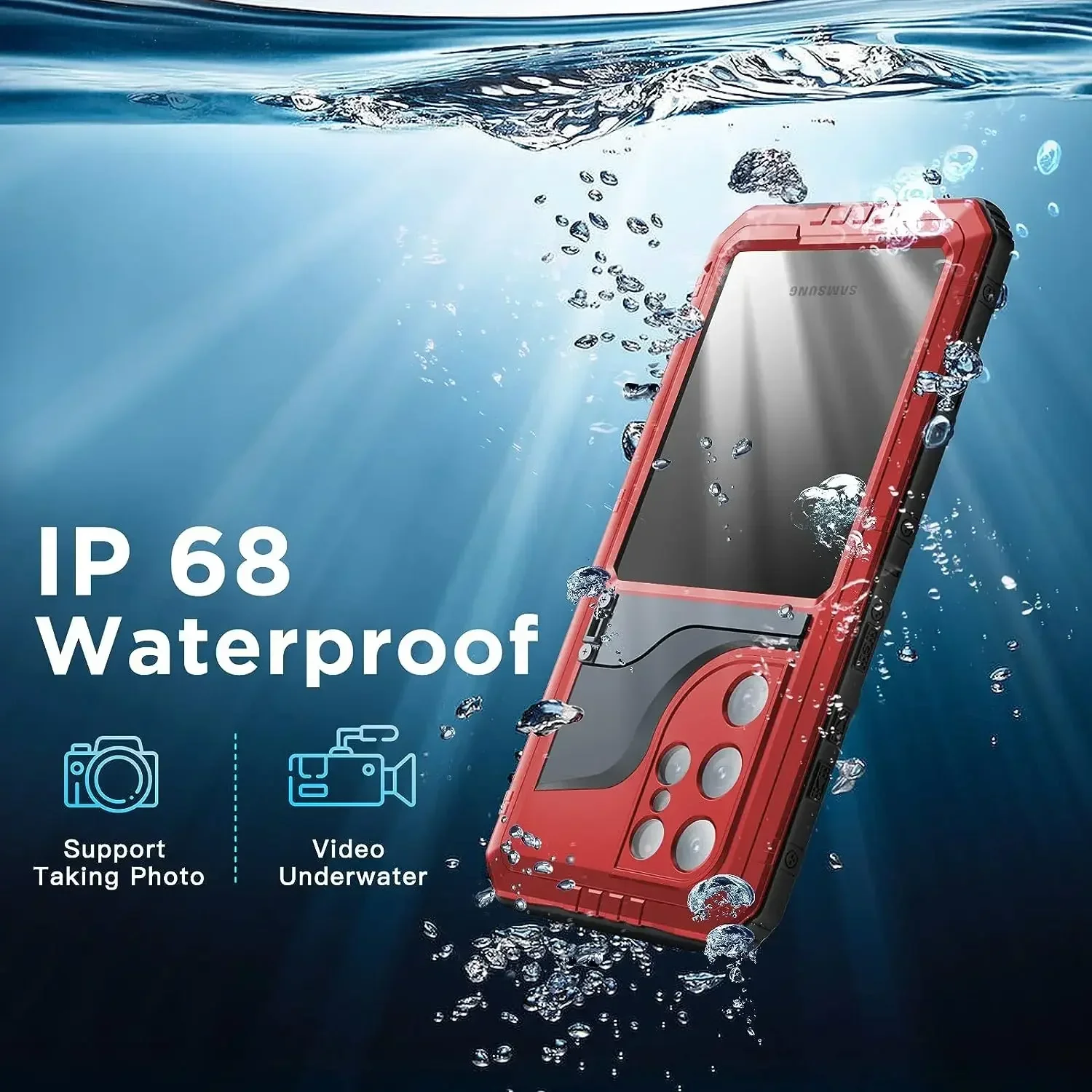 

Сверхмощный металлический чехол для Samsung S23 Ultra S22 Plus Противоударный чехол для всего тела с подставкой Защитная пленка для экрана IP68 Водонепроницаемый