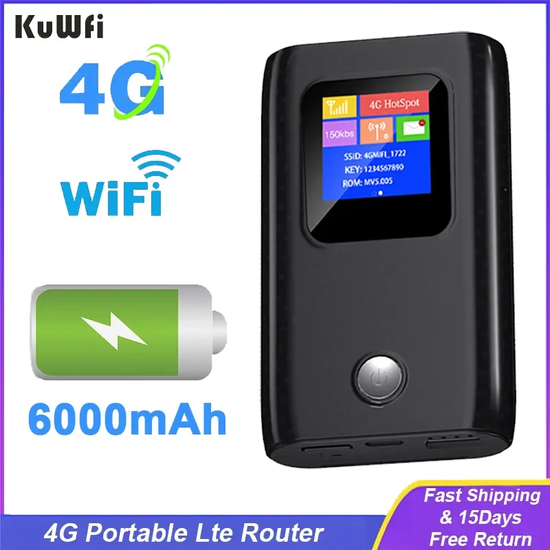 Kuwfi 4g Mobile Router 150mbps Portable Lte Router Modem 6000mah Capacity Hotspot With Sim Card Slot Travel Router - Routers - AliExpress