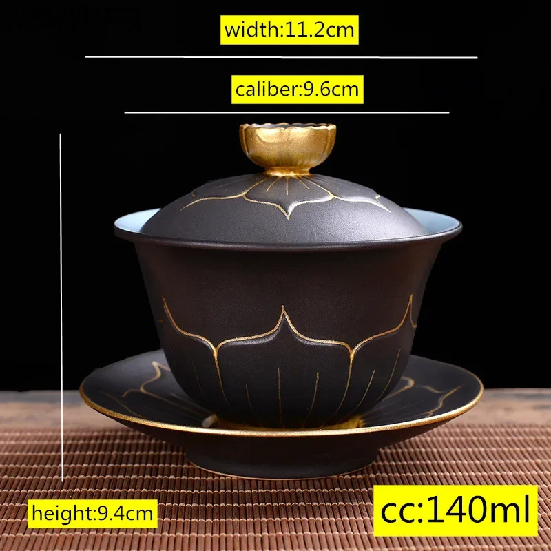 WSHYUFEI Chinese style Hand Made cover bowl tea set ceramics Tea cup gaiwan tea pot Travel teaset Home Office Tea Bowl 140ml