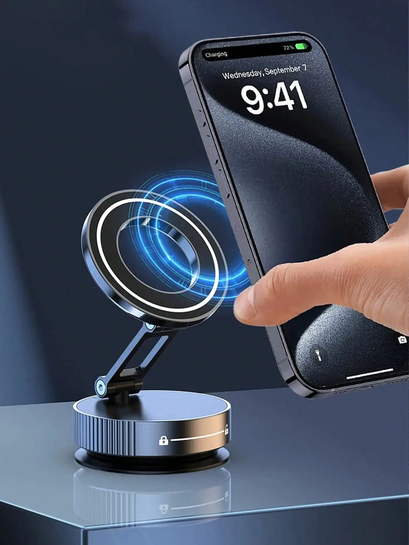 360° 3-Axis Foldable Magnetic Car Phone Mount with Vacuum Suction Base