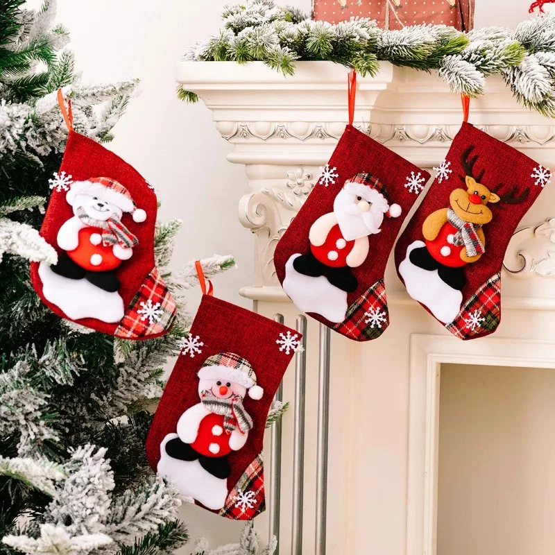4PCS Christmas Stocking Set Santa Snowman Reindeer Bear Plush Stockings for Holiday Decor Festive Xmas Decorations for Home