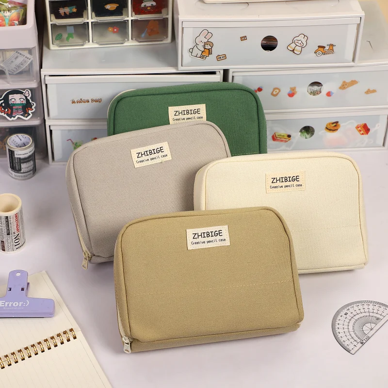 

Large-capacity Canvas Pencil Case Creative Simple Storage Pencil Case Multi-functional Pencil Pouch Student Supplies Stationary