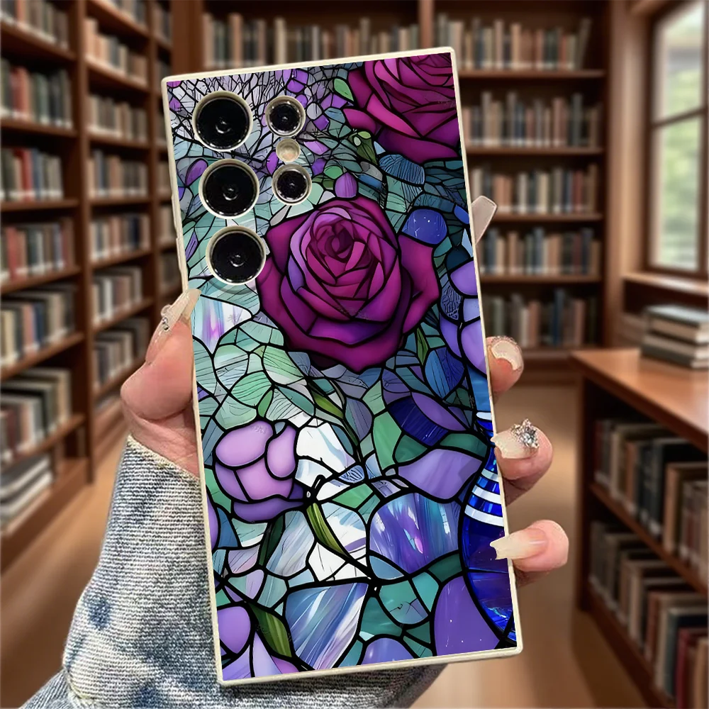 Elegant Stained Glass Purple Rose Soft TPU Slim Fit Shockproof Case