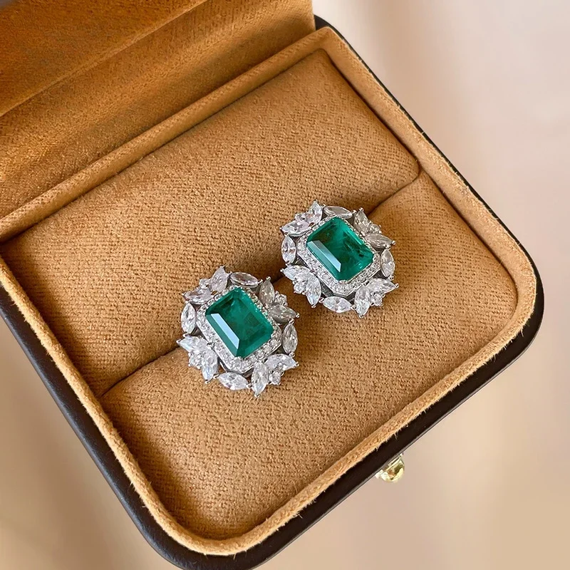 S925 Silver Ear Women's Design Sense Earrings High End Sense Diamond Fashion Green Vintage Engagement Jewelry for Women