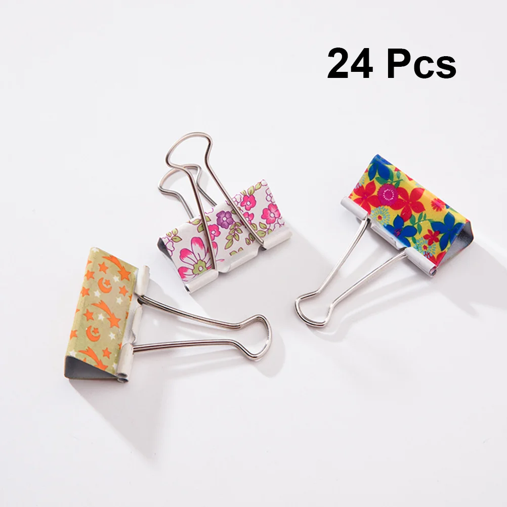 

24pcs Binder Clips Colorful File Paper Clip for Home School Office 32mm (Random Pattern and Color)