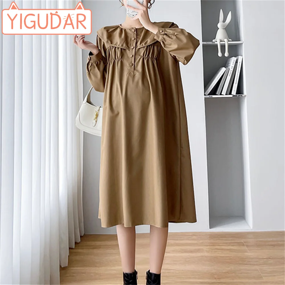 

2023 Autumn and Winter New Pregnant Women's Dress Pregnant Women's Loose Fit Korean Fashion Long Sleeve Dress Mid length Women